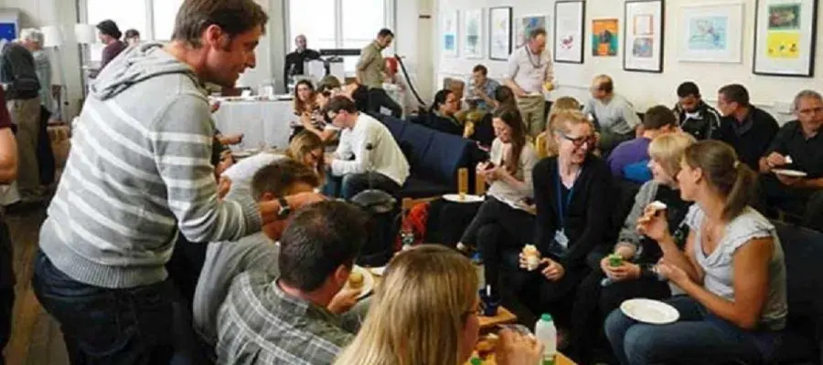 Staff and students in our social space called The Darwin Dancehall.