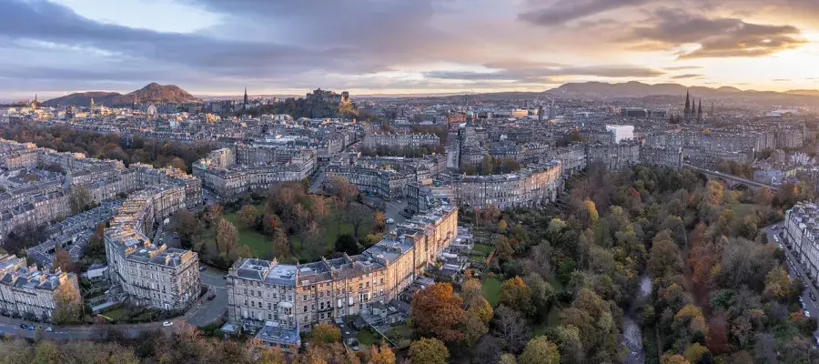 aerial shot of Edinburgh city