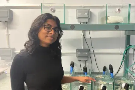 Anushka in her lab with her coral tanks